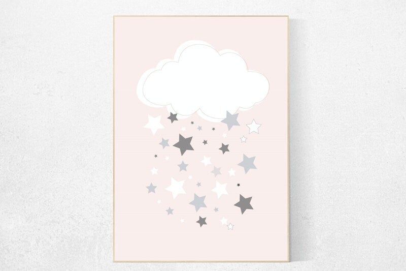 Nursery decor girl coral, blush nursery, cloud nursery, nursery decor girl, girls room decor, cloud and star nursery, pink and gray nursery