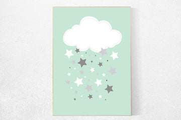 Mint nursery decor, cloud nursery mint nursery, star nursery decor, nursery wall art, nursery prints, baby room decor, mint baby shower