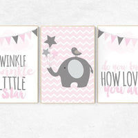 Nursery decor girl, elephant nursery, Twinkle Twinkle Little Star, nursery wall art, nursery prints girl, girl nursery wall art, elephant