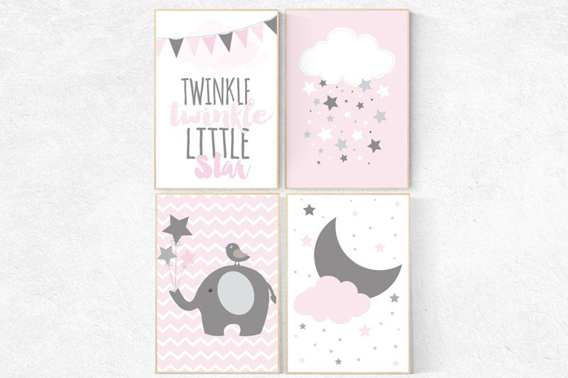 Nursery decor girl, Baby girl nursery, elephant nursery, cloud nursery, nursery ideas, pink nursery, nursery wall art girl, nursery prints