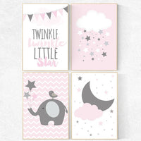 Nursery decor girl, Baby girl nursery, elephant nursery, cloud nursery, nursery ideas, pink nursery, nursery wall art girl, nursery prints