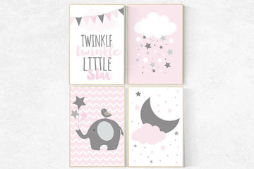 Nursery decor girl, Baby girl nursery, elephant nursery, cloud nursery, nursery ideas, pink nursery, nursery wall art girl, nursery prints
