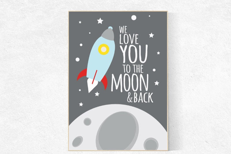 Space nursery decor, Love you to the moon and back, kids room decor, nursery prints, outer space nursery, space decor, space themed nursery