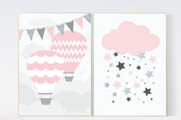 Hot Air Balloon nursery, baby girl nursery, set of 2, pink nursery, nursery wall art, baby girl gift, baby girl baby shower, nursery decor