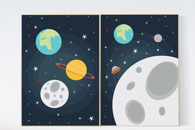 Outer Space Nursery Art, space print, nursery moon print, nursery wall art, kids room, space themed nursery, toddler, playroom decor, gift