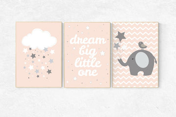 Nursery decor elephant, Coral nursery decor, dream Big little one, elephant nursery, coral nursery, blush pink nursery, nursery wall art