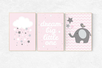 Pink nursery decor, dream Big little one, baby girl, pink gray nursery decor, playroom decor, baby girl nursery decor, kids room decor