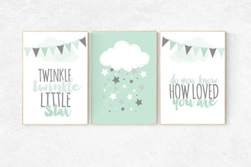 Twinkle Twinkle Little Star, Mint nursery decor, elephant nursery, cloud nursery, gender neutral baby,