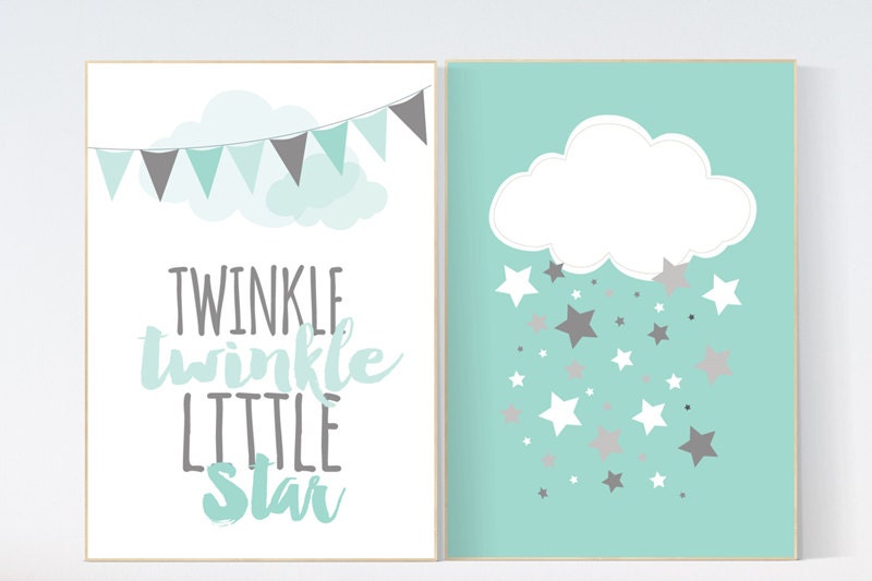 Twinkle Twinkle Little Star, Mint nursery decor, gender neutral baby, new baby gift, mint gray, mint gray nursery, baby room decor kids room