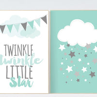 Twinkle Twinkle Little Star, Mint nursery decor, gender neutral baby, new baby gift, mint gray, mint gray nursery, baby room decor kids room