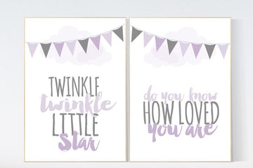Twinkle Twinkle Little Star, Purple nursery decor, baby girl nursery wall art, new baby gift, purple gray nursery, Purple Grey Nursery
