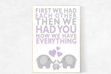 First We Had Each Other, purple nursery decor, elephant Nursery, Nursery Art, Nursery Decor, baby girl nursery, nursery prints