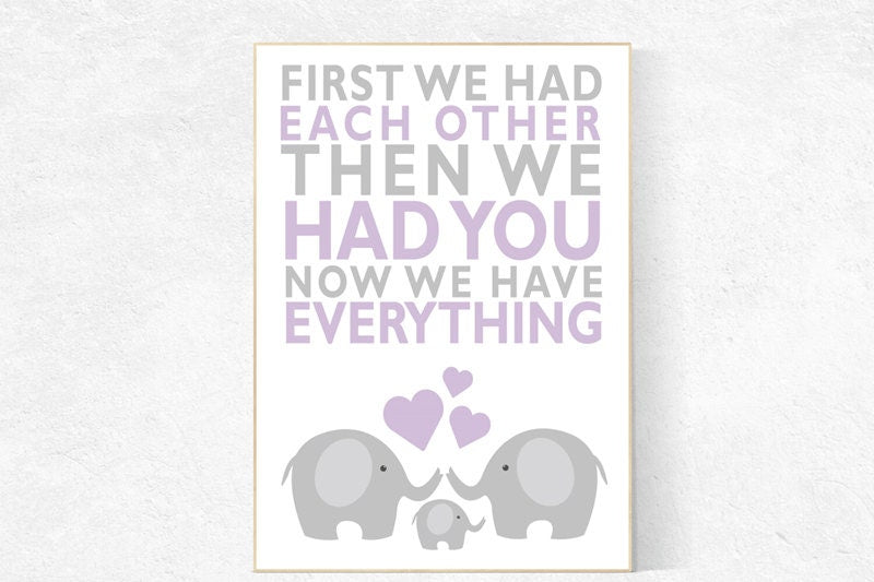 First We Had Each Other, purple nursery decor, elephant Nursery, Nursery Art, Nursery Decor, baby girl nursery, nursery prints