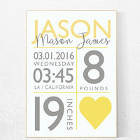 Yellow gray nursery, nursery decor girl name, gender neutral, yellow nursery, baby birth stats, yellow nursery wall art, girl nursery