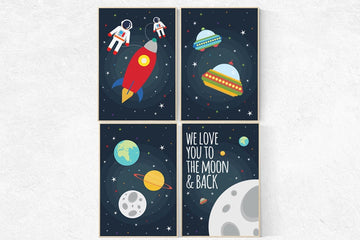 Space nursery decor, we love you to the moon and back, outer space nursery wall art, nursery set, kids room decor, nursery prints, baby boy