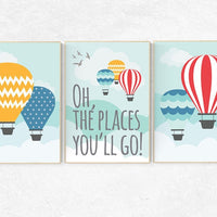 Oh the places you will go nursery, hot air balloon nursery, set of 3 prints, Baby decor nursery art, oh the places you will go wall art gift