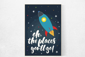 Space nursery decor, oh the places you'll go, outer space nursery wall art, nursery set, kids room decor, nursery prints baby boy room decor