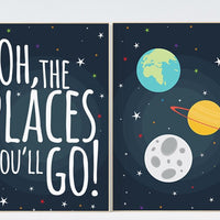 Oh the places you'll go, space theme, nursery decor, outer space nursery wall art, playroom decor, kids room decor, baby boy room, boys room