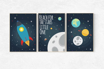 Reach for the stars little one, Space nursery decor, Space themed nursery, outer space, boys room wall art, baby boy, playroom, kids room