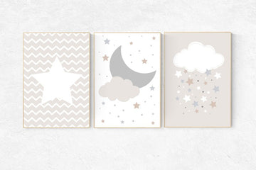 Gender neutral nursery, Cloud nursery, beige and cream, star nursery decor, Nursery Decor, Gray Beige, gender neutral nursery, gray nursery