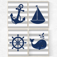 Nautical Nursery Wall Art, Navy Gray Nursery Decor, whale nursery decor, baby boy nursery, nautical prints, playroom decor, nautical nursery