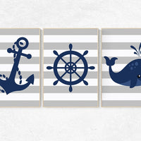 Nautical Nursery Wall Art, Navy Gray Nursery Decor, whale nursery decor, baby boy nursery, nautical prints, playroom decor, nautical nursery