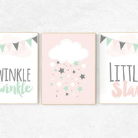 Twinkle twinkle little star, elephant nursery decor, Baby girl nursery decor, coral mint nursery decor, cloud nursery, girls room wall art