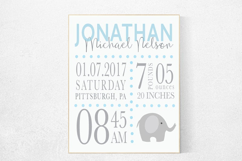 Birth stats wall art, blue nursery prints, baby boy gift personalized, Nursery Birth Stats, nursery prints, baby name wall art new baby gift