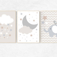 Gender neutral nursery, Cloud nursery, beige and cream, elephant nursery decor, Nursery Decor, Gray Beige, gender neutral nursery