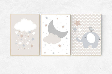 Gender neutral nursery, Cloud nursery, beige and cream, elephant nursery decor, Nursery Decor, Gray Beige, gender neutral nursery