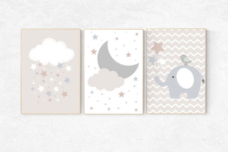 Gender neutral nursery, Cloud nursery, beige and cream, elephant nursery decor, Nursery Decor, Gray Beige, gender neutral nursery