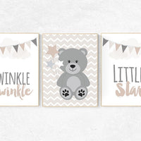 Bear nursery decor, Twinkle twinkle little star, gender neutral nursery, beige and cream Nursery Decor Gray Beige gender neutral baby shower
