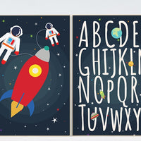 Space nursery decor, alphabet letters, alphabet nursery Art, Outer Space Room Art, set of 2 prints, Boy Nursery Space Decor, ABC nursery