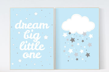Dream Big Little One, nursery decor, Baby boy nursery decor, blue nursery decor, boys room wall art, nursery prints boy, cloud nursery art