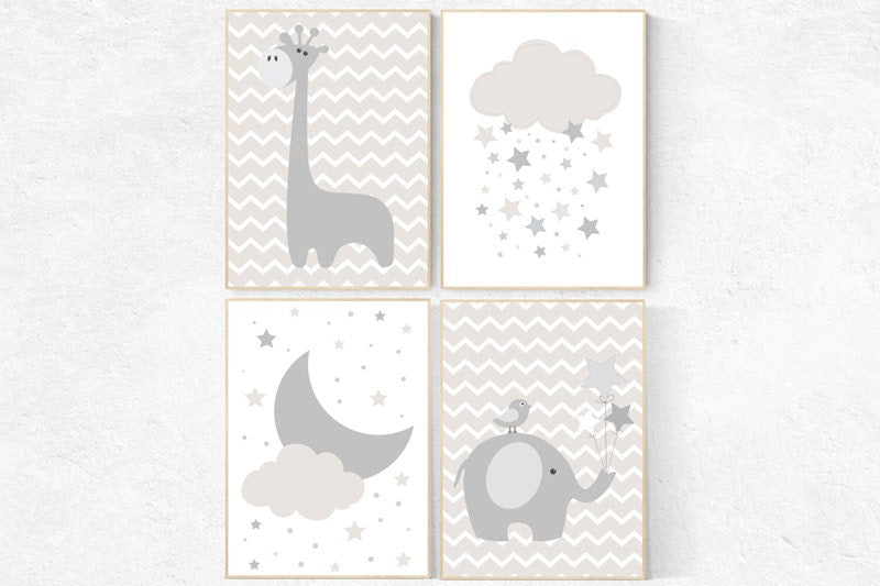 Gender neutral nursery, nursery wall art, beige and cream, cloud Nursery, Nursery Decor, Gray Beige gender neutral baby shower, cloud