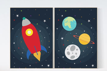 Space Theme Nursery Art Boy Bedroom Decor Boy Nursery Art Nursery Art Set of 2, Outer space wall art, Nursery wall art, solar system art