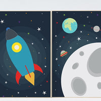 Space nursery decor, boys room decor, Kids room decor, rocket ship, Space themed nursery, Kids Wall Art, Outer Space Nursery Art, playroom