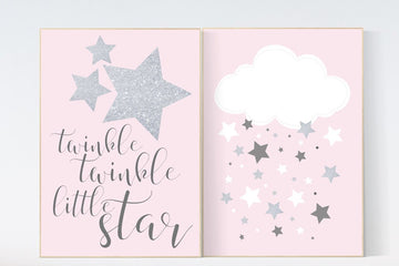 We love you more than all the stars, pink gray nursery decor, baby girl nursery decor, pink silver, cloud nursery decor, baby room decor,