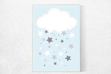 Baby boy nursery decor, Blue gray nursery decor, cloud nursery, blue silver, kids room decor, cloud nursery decor, baby room decor