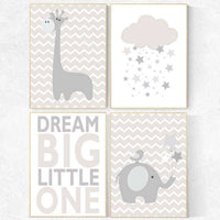 Gender neutral nursery, Dream big little one, beige and cream, cloud Nursery, Nursery Decor, Gray Beige gender neutral baby shower, cloud