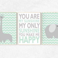 Mint nursery decor, You are my sunshine my only sunshine, mint gray, elephant nursery, kids room decor, mint green nursery decor, playroom