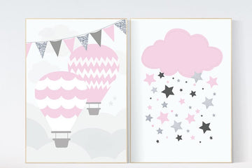Baby girl nursery print set, Hot Air Balloon nursery, set of 2, pink nursery, nursery wall art, baby girl gift, baby girl baby shower, gift