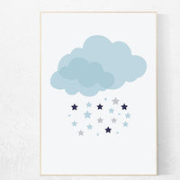 Cloud nursery, navy blue nursery, baby boy nursery, star nursery, nursery wall art, nursery art, navy nursery decor baby room decor wall art