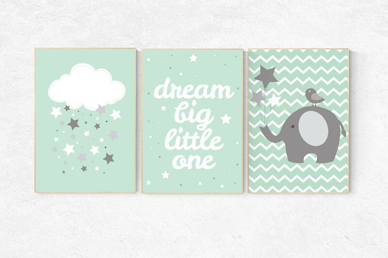 Mint nursery decor, dream Big little one, mint green nursery decor, playroom decor, gender neutral nursery decor, mint green decor, playroom