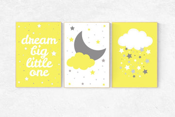 Yellow gray nursery decor, dream Big little one, Yellow nursery decor, playroom decor, gender neutral nursery decor, baby shower, kids room