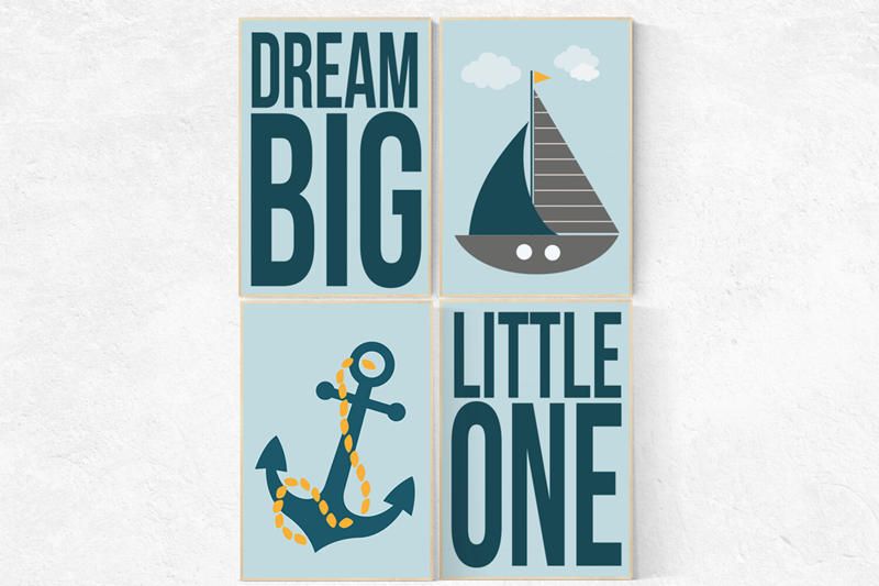 Nursery decor boy woodland, dream big little one, nautical baby room, Nautical Nursery Wall Art, navy blue nursery decor, nautical nursery