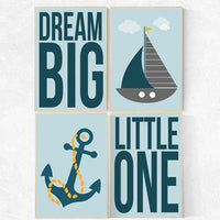 Nursery decor boy woodland, dream big little one, nautical baby room, Nautical Nursery Wall Art, navy blue nursery decor, nautical nursery