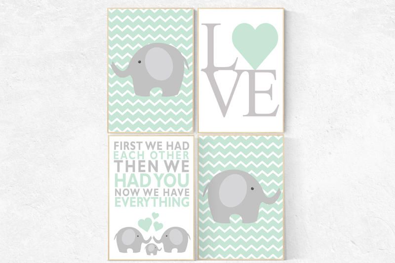 First We Had Each Other, mint nursery decor, elephant Nursery, Nursery Art, Nursery Decor, gender neutral nursery, set of 4, nursery prints