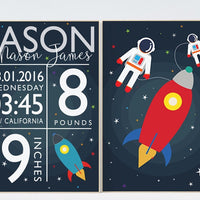Nursery decor boy space, space nursery print, outer space nursery, space art, rocket nursery, astronaut nursery, boys room decor birth stats