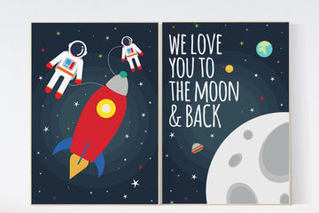 We love you to the moon and back, Space nursery decor, boys room wall art, baby boy, moon print, playroom decor, kids room, space decor
